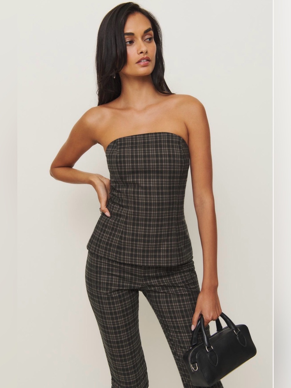 REFORMATION Kacey Musgraves Steeplechase Plaid Strapless Top 0